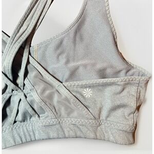Athleta Sports Bra Size Medium Strappy Lightweight Grey Pilates Cycling Yoga